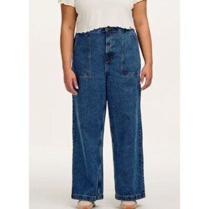 Lucy & Yak Delores Wide Leg Denim Jeans Women Size W42 NWT Mid Wash Blue